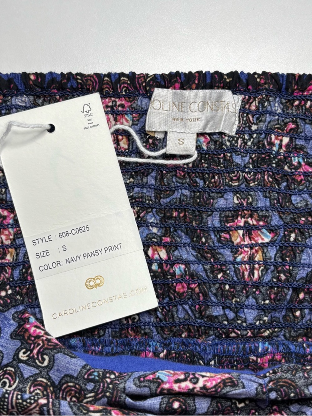 Caroline Constas Navy Pansy Print Maxi Dress Ruffle Strap Cotton S NWT - Picture 12 of 16